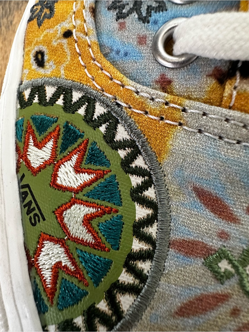Vans Women's Multi-Color Patterned Canvas Sneakers - Yellow, Green, Blue Accents - Picture 3 of 7